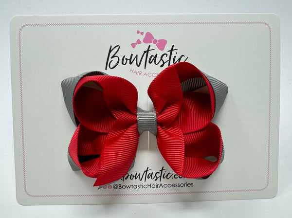 3.5 Inch 2 Layer Bow - Red & Metal Grey