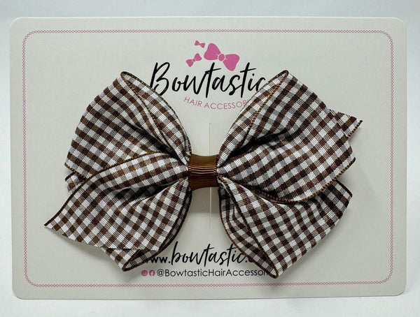 4 Inch Flat Bow - Brown Gingham