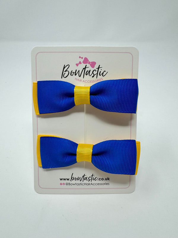 2.75 Inch Flat Bows - Royal Blue & Yellow Gold - 2 Pack