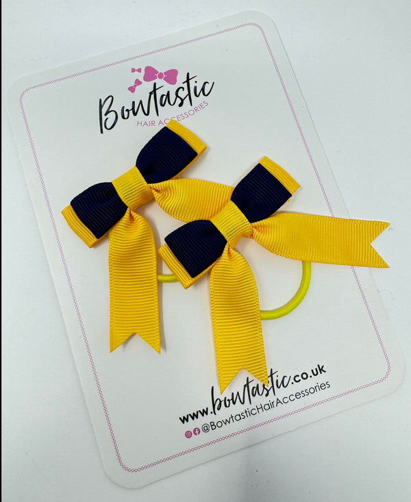 2 Inch Tail Bow Thin Elastic - Navy & Yellow Gold - 2 Pack