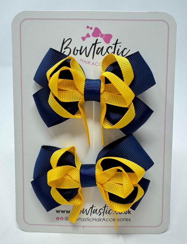 3 Inch Double Bow Style 2 - Yellow Gold & Navy - 2 Pack