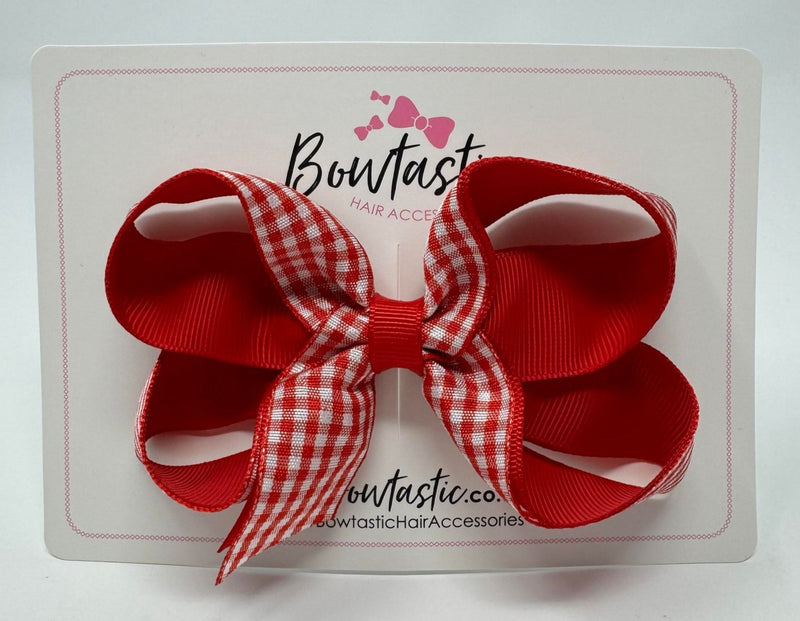 4 Inch Bow Style 2 - Red & Red Gingham