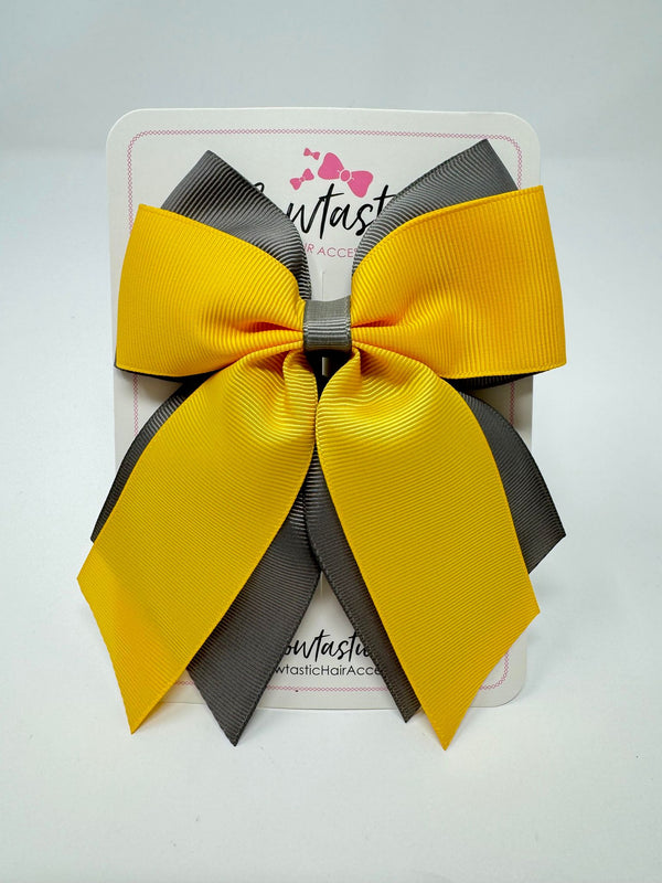 4.5 Inch 2 Layer Tail Bow - Metal Grey & Yellow Gold