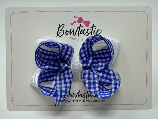 3.5 Inch 2 Layer Bow - Royal Blue & White Gingham