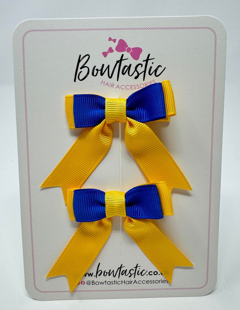 2 Inch Tail Bow - Royal Blue & Yellow Gold - 2 Pack