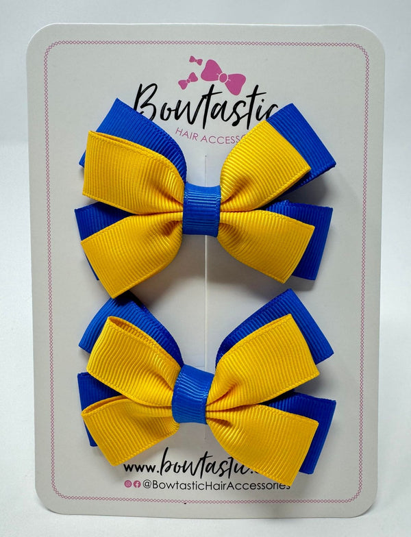 3 Inch Double Butterfly Bow - Yellow Gold & Royal Blue - 2 Pack