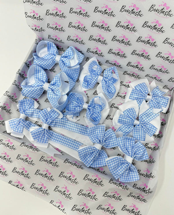 School Bundle - 5 Matching Pairs - Blue & White Gingham