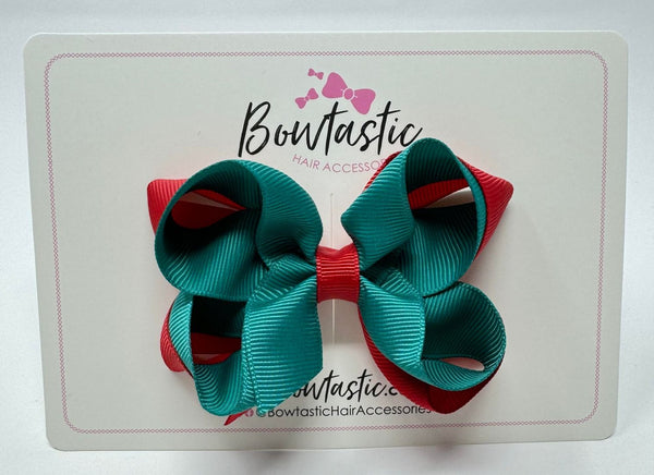 3.5 Inch 2 Layer Bow - Jade Green & Red