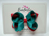 3.5 Inch 2 Layer Bow - Jade Green & Red