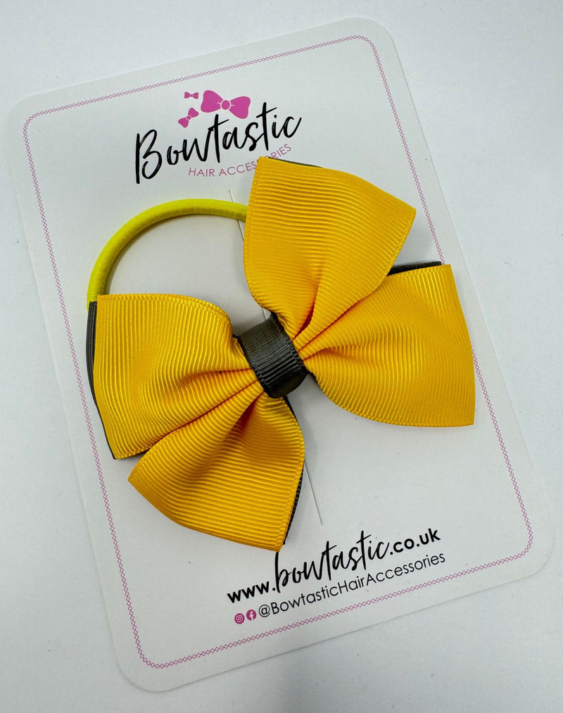 3.5 Inch Double Butterfly Bow Bobble - Yellow Gold & Metal Grey