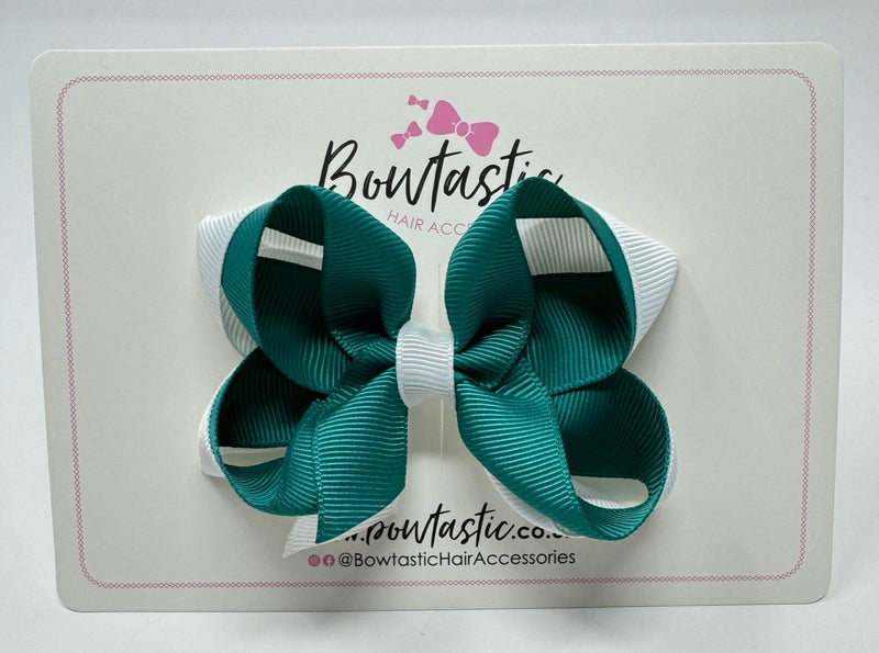 3.5 Inch 2 Layer Bow - Jade Green & White