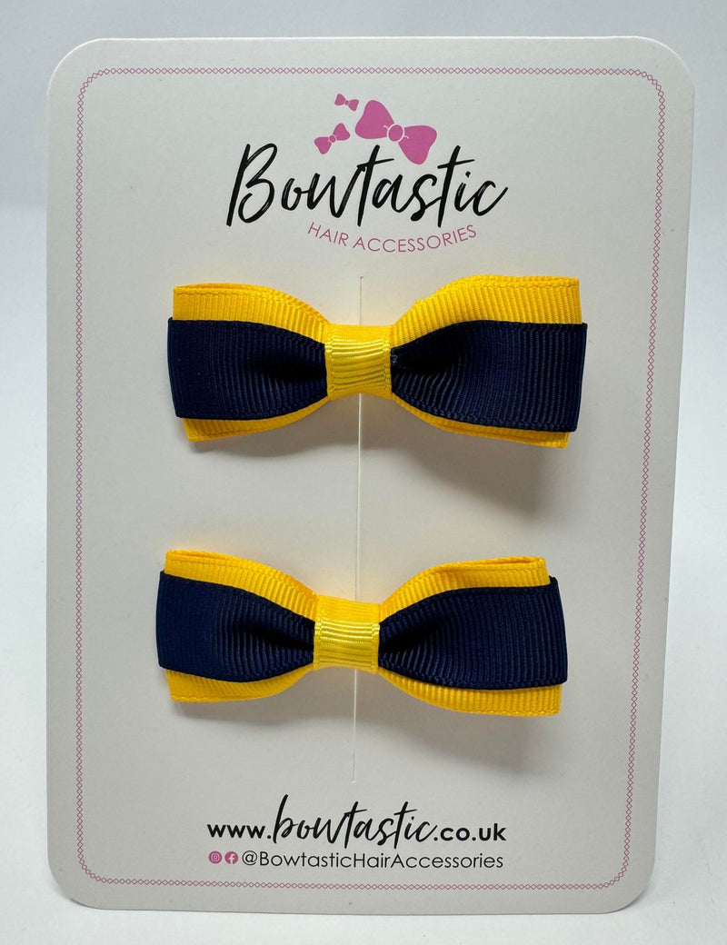 2.5 Inch Tuxedo Bow - Navy & Yellow Gold - 2 Pack