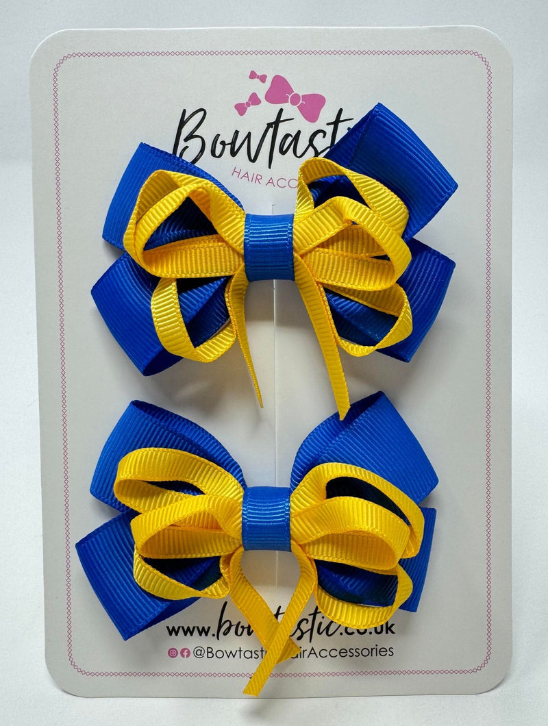 3 Inch Double Bow Style 2 - Yellow Gold & Royal Blue - 2 Pack