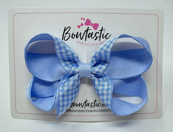 4 Inch Bow Style 2 - Bluebell & Blue Gingham