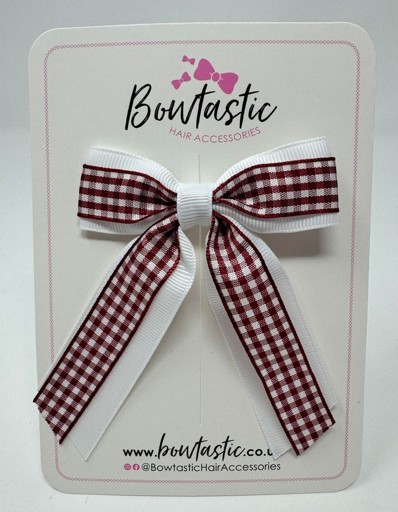 3 Inch Tail Bow - Burgundy & White Gingham