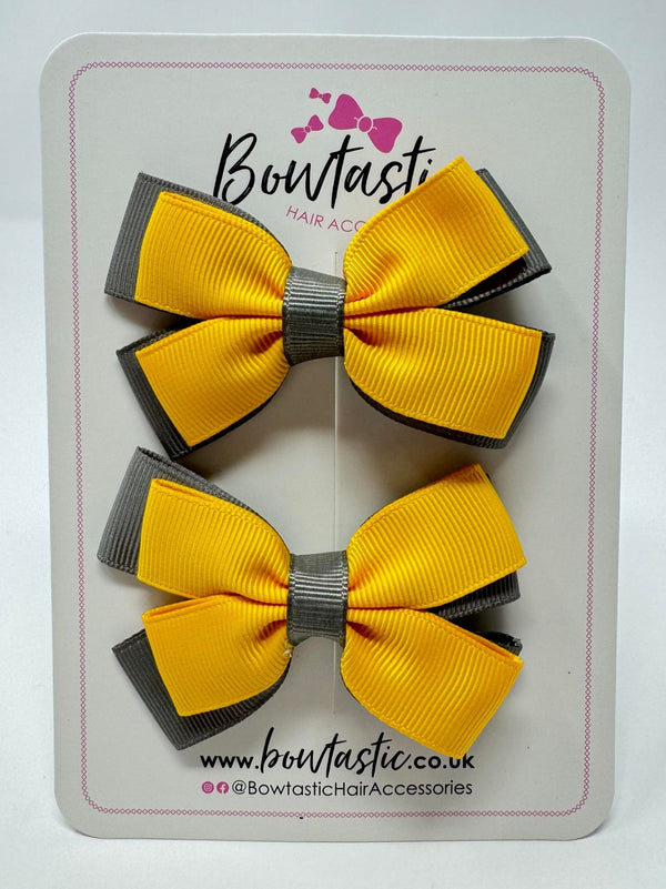 3 Inch Double Butterfly Bow - Yellow Gold & Metal Grey - 2 Pack