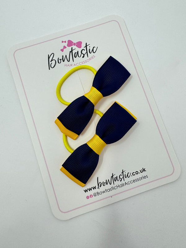 2.75 Inch Flat Bows Thin Elastic - Navy & Yellow Gold - 2 Pack