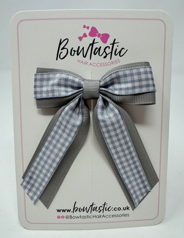 3 Inch Tail Bow - Grey & Grey Gingham