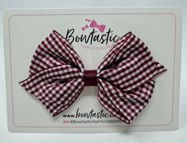 4 Inch Flat Bow - Burgundy Gingham