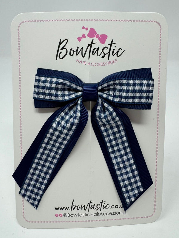 3 Inch Tail Bow - Navy & Navy Gingham