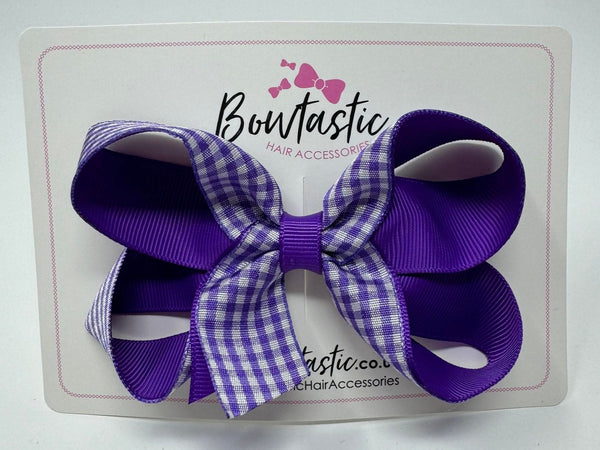 4 Inch Bow Style 2 - Purple & Purple Gingham