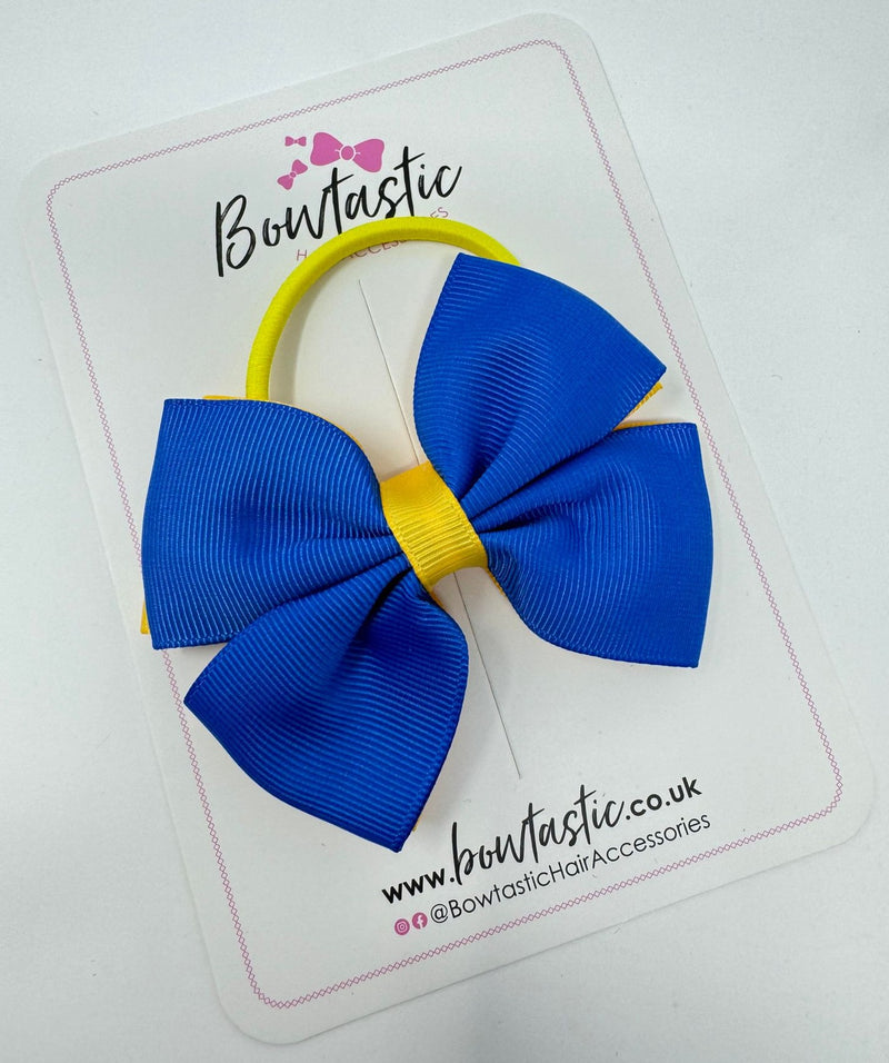 3.5 Inch Double Butterfly Bow Bobble - Royal Blue & Yellow Gold