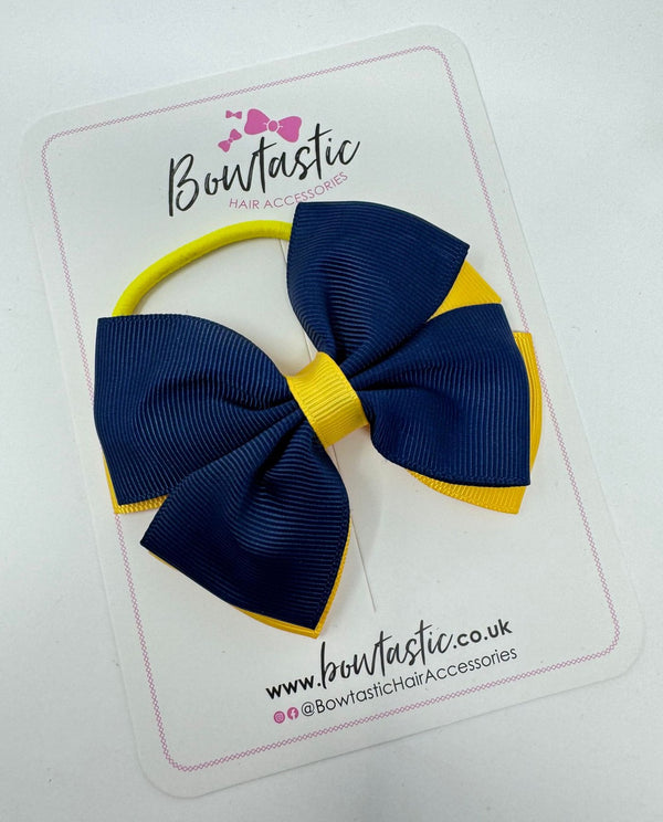 3.5 Inch Double Butterfly Bow Bobble - Navy & Yellow Gold