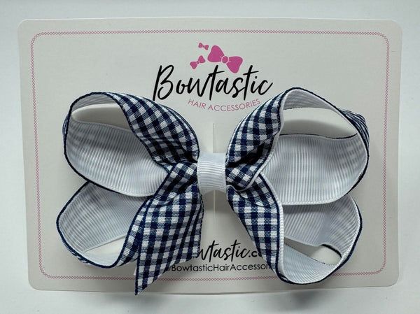 4 Inch Bow Style 2 - Navy & White Gingham