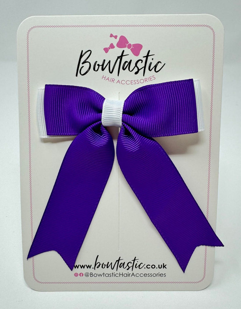 3.25 Inch Tail Bow - Purple & White