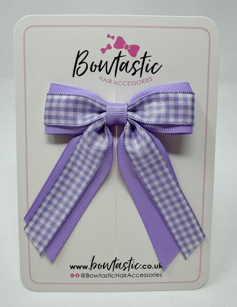 3 Inch Tail Bow - Lilac & Lilac Gingham