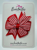 3 Inch Pinwheel Bow Thin Elastic - Red & Red Gingham