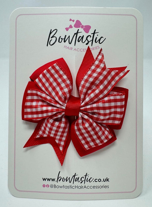 3 Inch Pinwheel Bow - Red & Red Gingham