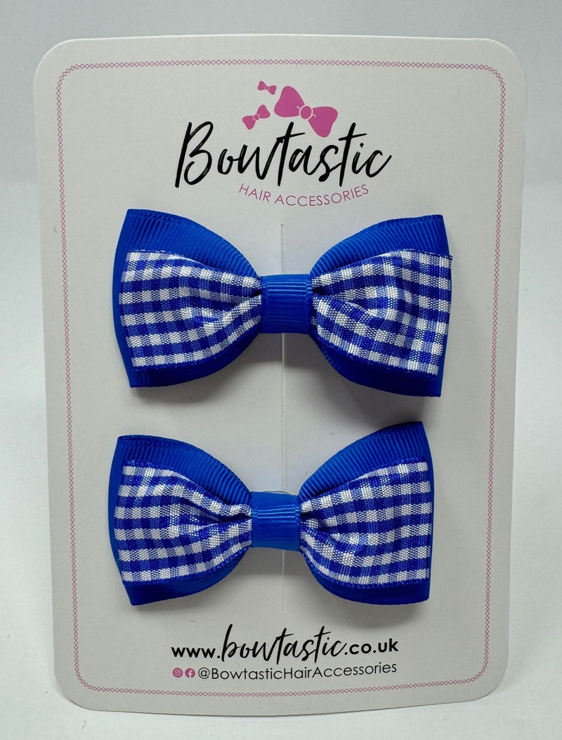 3 Inch Double Layer Tuxedo Bow - Royal Blue & Royal Gingham - 2 Pack