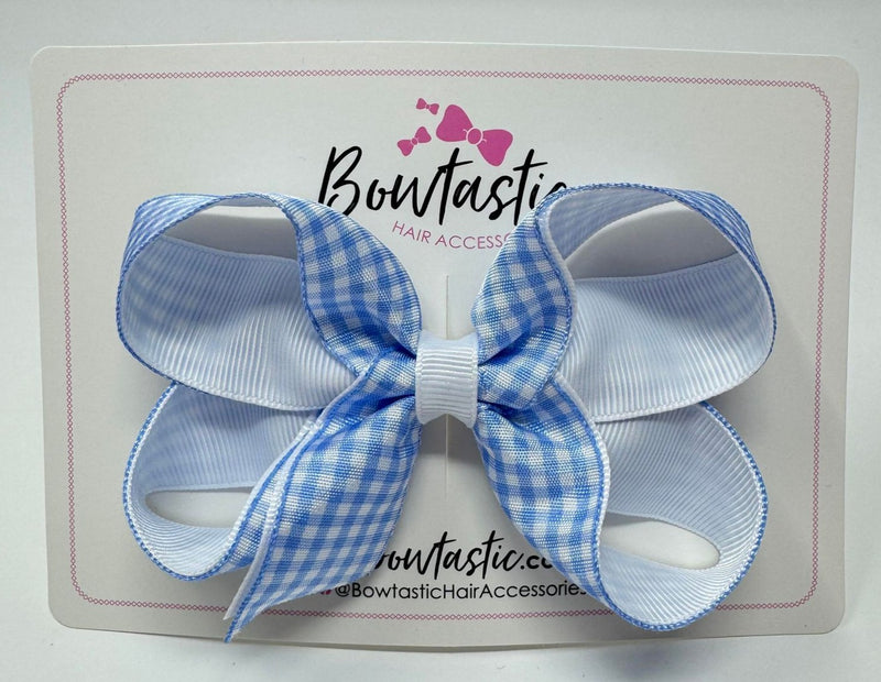 4 Inch Bow Style 2 - Blue & White Gingham