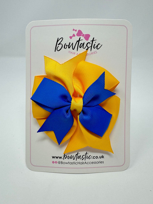 3.5 inch 2 Layer Pinwheel Bow - Royal Blue & Yellow Gold