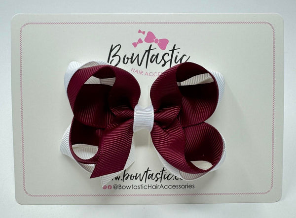 3.5 Inch 2 Layer Bow - Wine & White