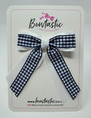 3 Inch Tail Bow - Navy & White Gingham