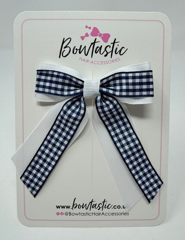 3 Inch Tail Bow - Navy & White Gingham