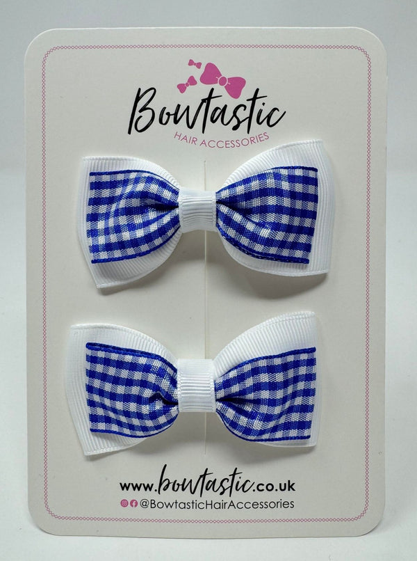 3 Inch Double Layer Tuxedo Bow - Royal Blue & White Gingham - 2 Pack