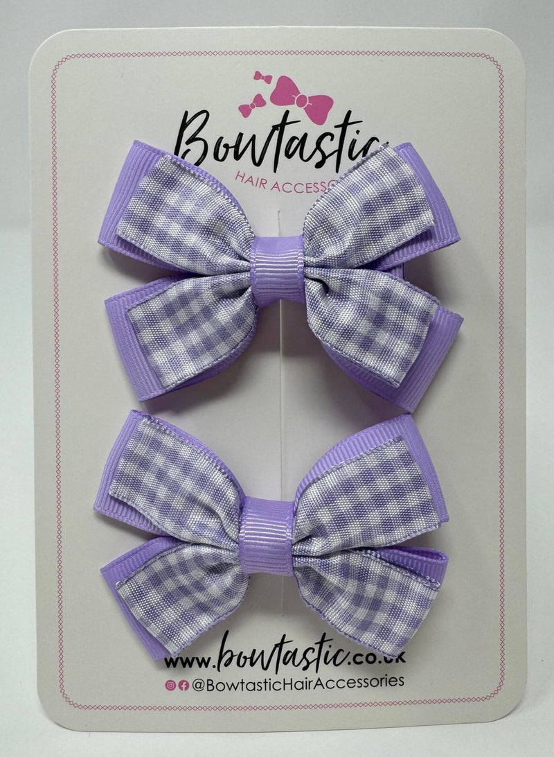 3 Inch Double Butterfly Bow - Lilac & Lilac Gingham - 2 Pack