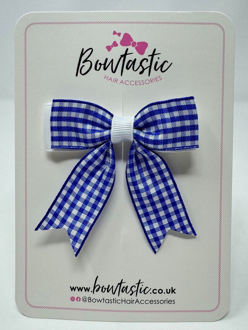 2.75 Inch Tail Bow - Royal Blue & White Gingham