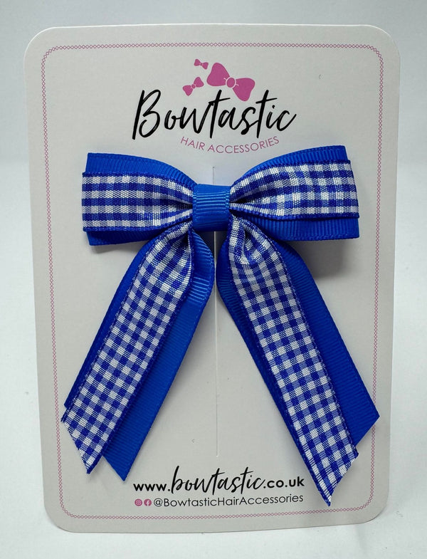 3 Inch Tail Bow - Royal Blue & Royal Gingham