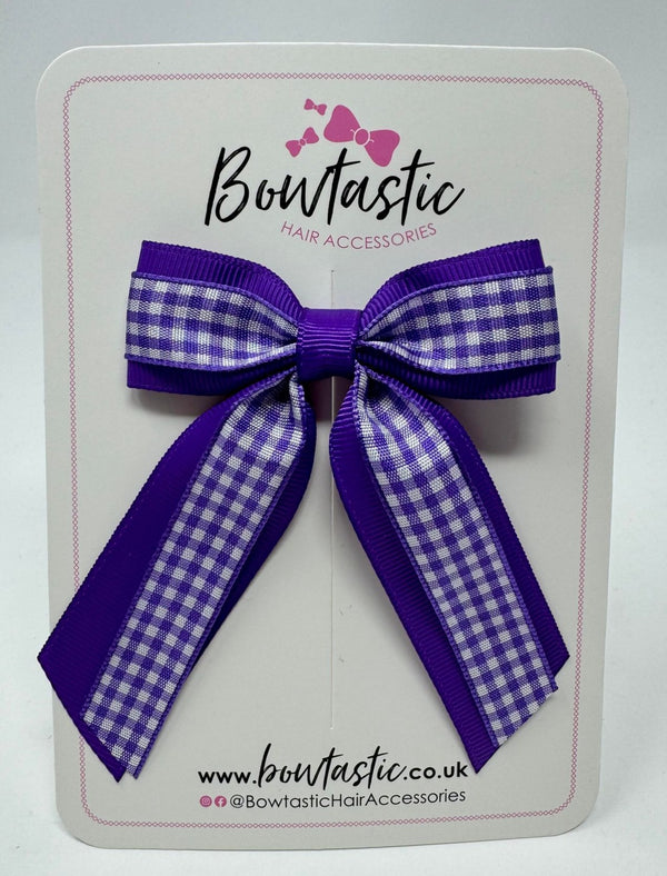 3 Inch Tail Bow - Purple & Purple Gingham