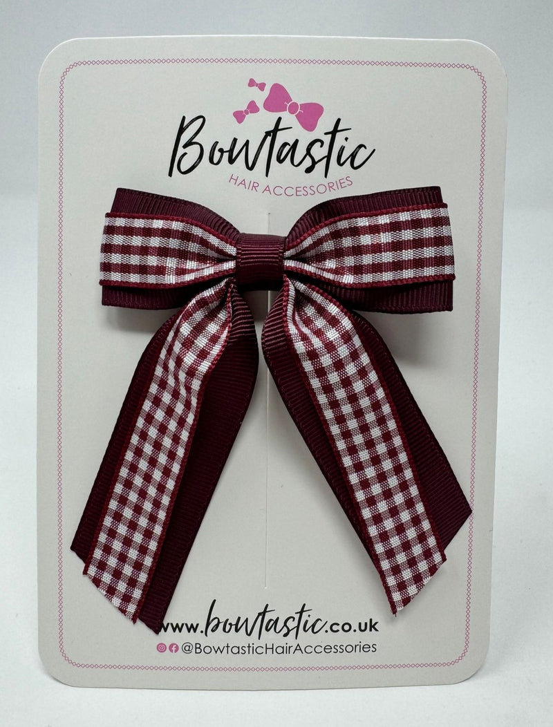 3 Inch Tail Bow - Burgundy & Burgundy Gingham