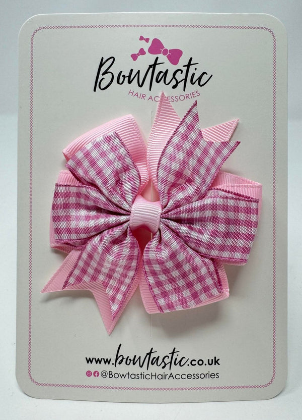 3 Inch Pinwheel Bow - Pink & Pink Gingham