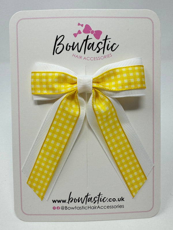 3 Inch Tail Bow - Yellow & White Gingham