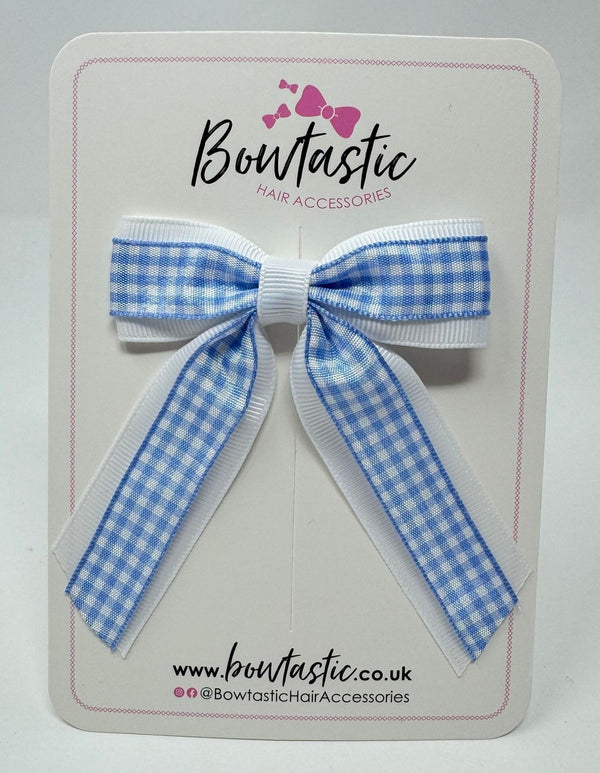 3 Inch Tail Bow - Blue & White Gingham