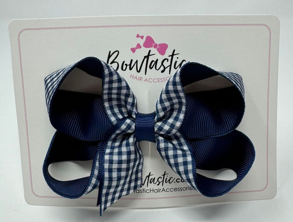 4 Inch Bow Style 2 - Navy & Navy Gingham