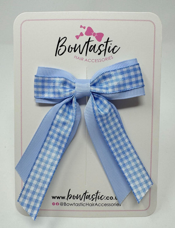 3 Inch Tail Bow - Bluebell & Blue Gingham