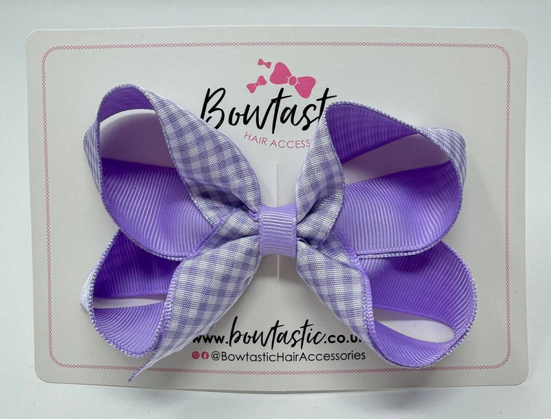 4 Inch Bow Style 2 - Lilac & Lilac Gingham